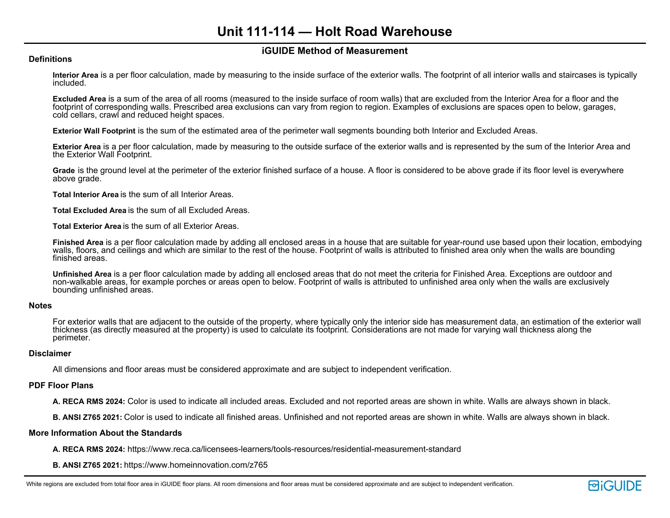 Sheet describing the measurement method used for the Holt Road survey